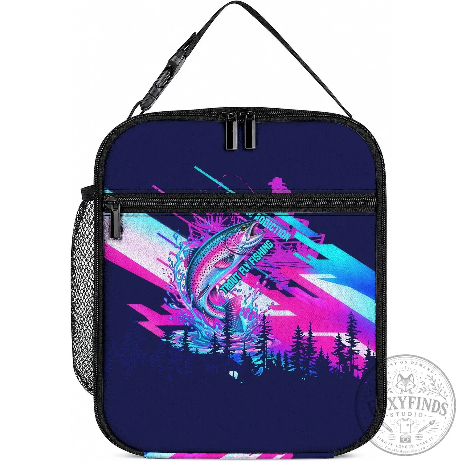 Trout Fly Fishing Cyberpunk Rainbow Trout Fisherman Insulated Lunch Bag