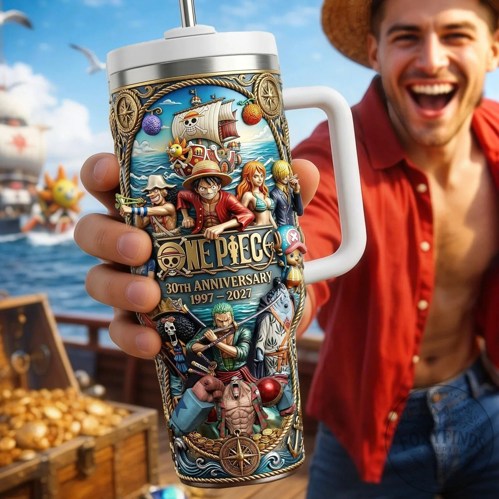One Piece 30th Anniversary Straw Hat Pirates 40oz Stainless Steel Tumbler