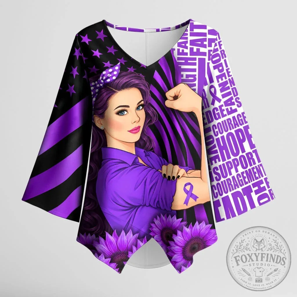 Domestic Violence Awareness Purple Ribbon Sunflower Strong Woman T-Shirt