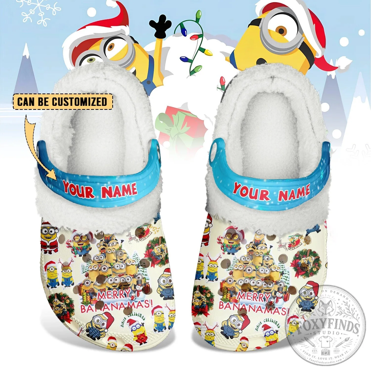Minions Christmas Merry Bananamas Fleece Lined Clogs Shoes