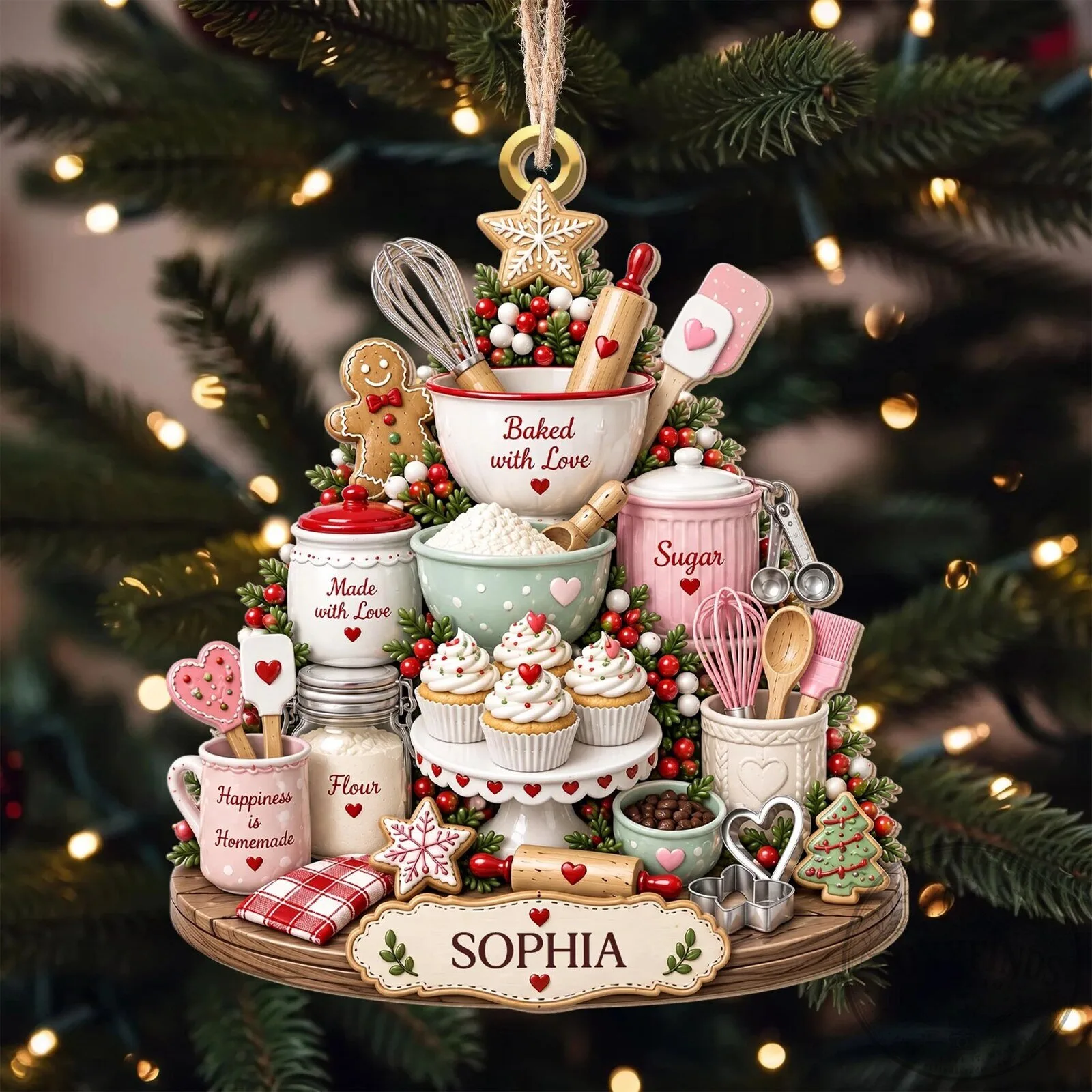Personalized Christmas Baking Kitchen Utensils Tree Holiday Ornament