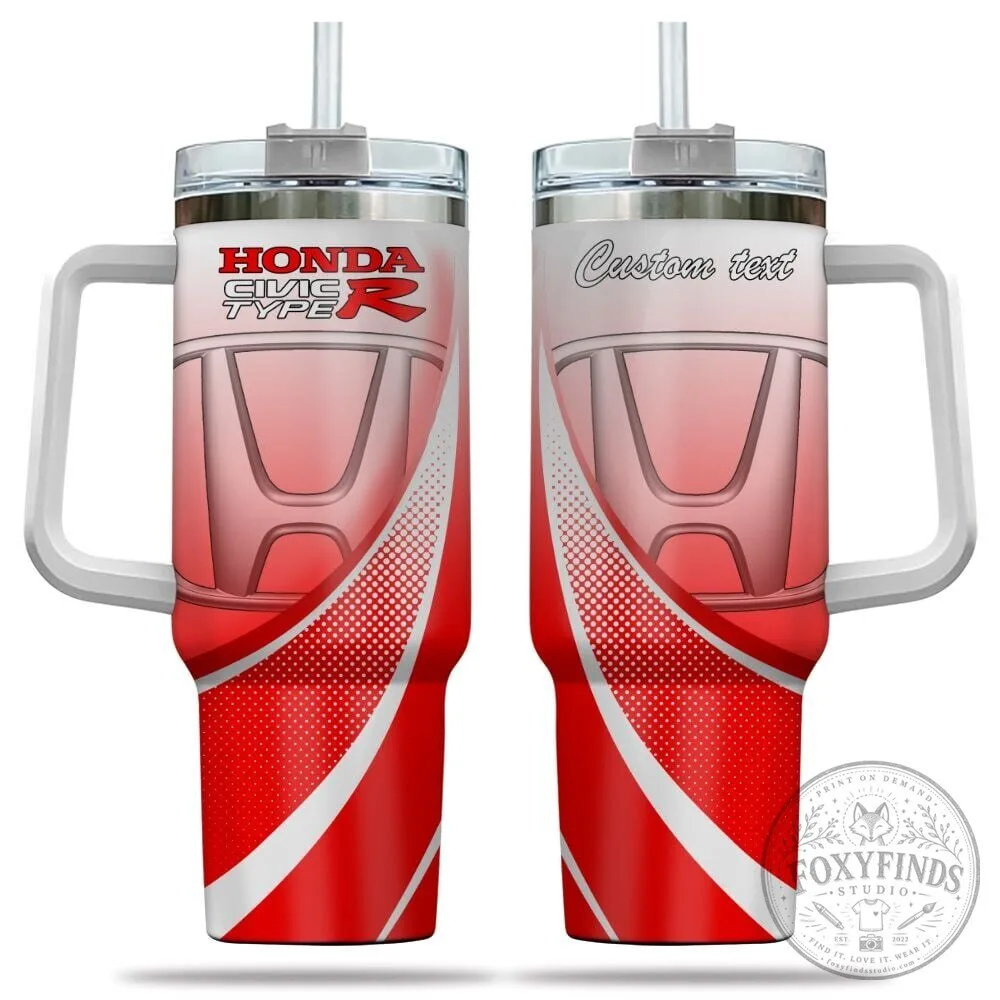 Honda Civic Type R Custom Name Red and White Stainless Steel Tumbler