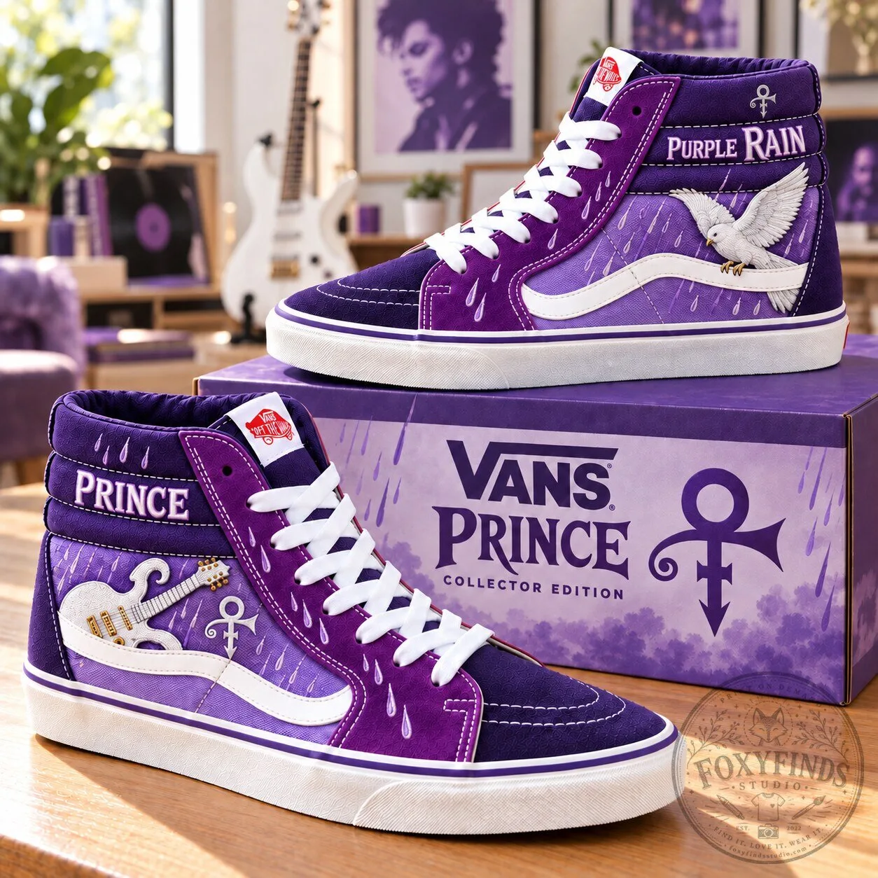 Prince Purple Rain High-Top Sneakers Custom Rock and Roll Music Shoes