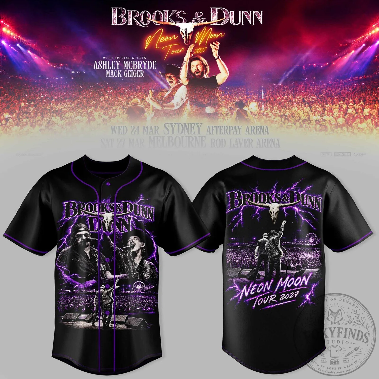 Brooks & Dunn Neon Moon Tour 2027 Concert Baseball Jersey