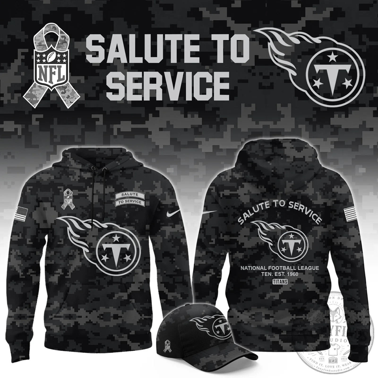 Tennessee Titans Salute To Service Camouflage NFL Football Hoodie