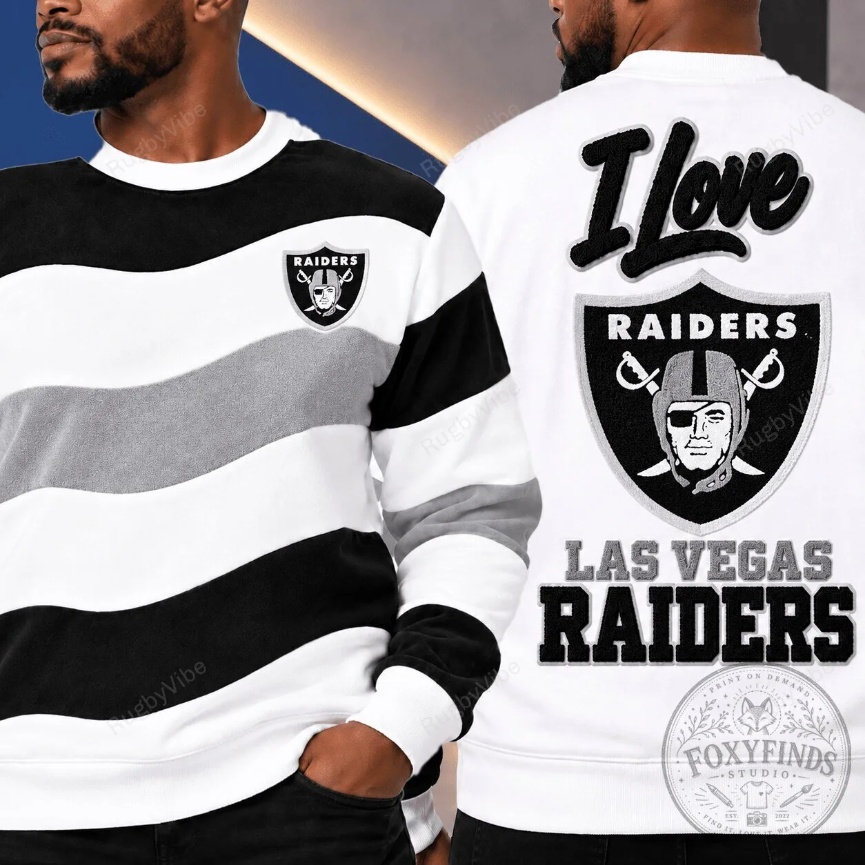 Las Vegas Raiders Striped Pullover Crewneck Sweatshirt
