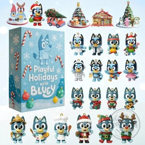 Bluey Playful Holidays Christmas Advent Calendar 2026 Ornament Set