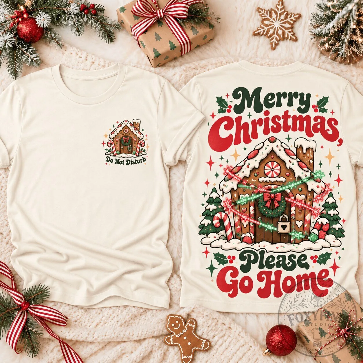 Merry Christmas Please Go Home Gingerbread House Holiday T-Shirt