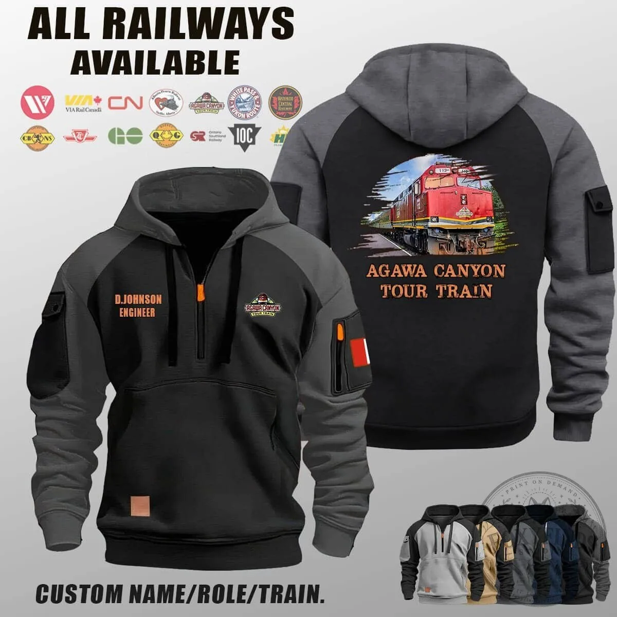 Agawa Canyon Tour Train Engineer Custom Name Half-Zip Hoodie