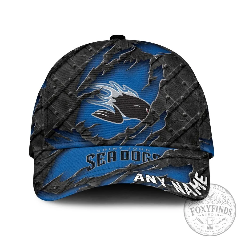 Saint John Sea Dogs Personalized Name Black Metal Design Baseball Cap Hat