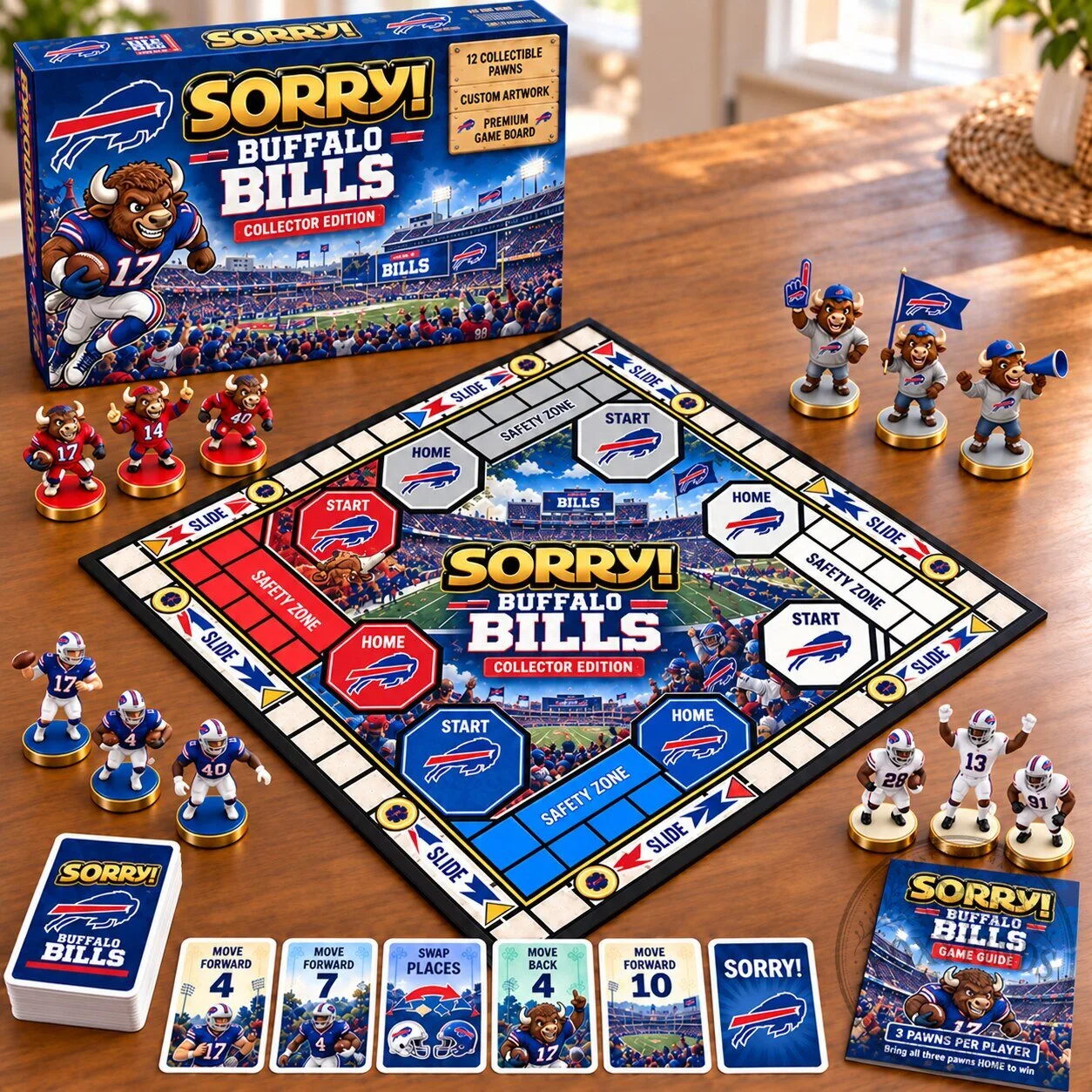 Buffalo Bills Sorry! Collector Edition Board Game with Custom Artwork Pawns