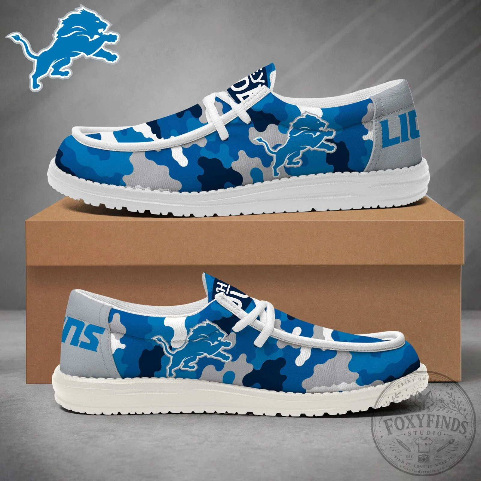 Detroit Lions Blue Camouflage Pattern Loafer Shoes