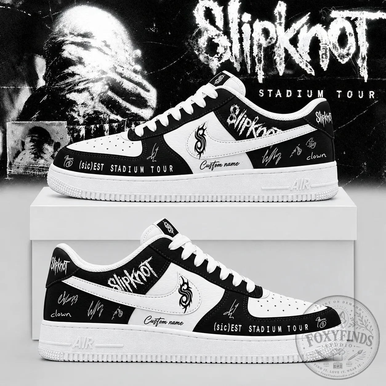 Slipknot (sic)est Stadium Tour Black and White Custom Name Sneakers