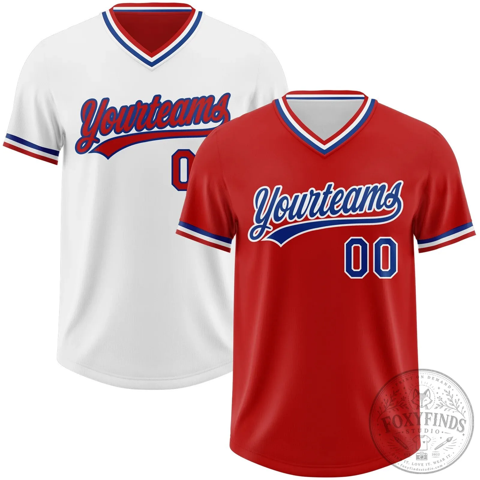 Custom Red Royal Blue White Reversible Pullover Baseball Jersey Shirt