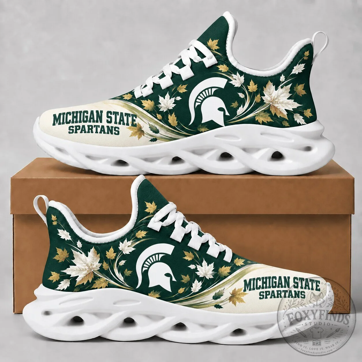 Michigan State Spartans Fall Maple Leaves Pattern Chunky Sneakers Shoes 2 Michigan State Spartans Fall Maple Leaves Pattern Chunky Sneakers Shoes