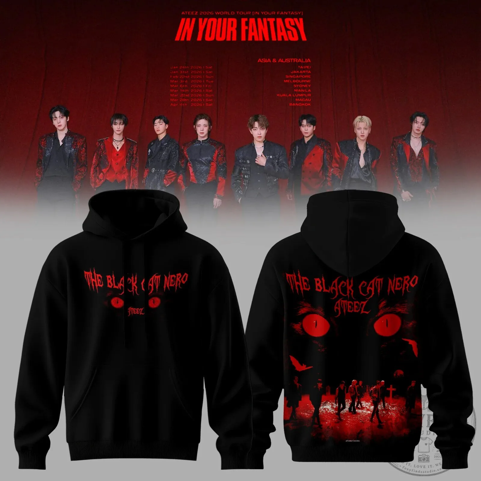 Ateez In Your Fantasy World Tour 2026 The Black Cat Nero Pullover Hoodie