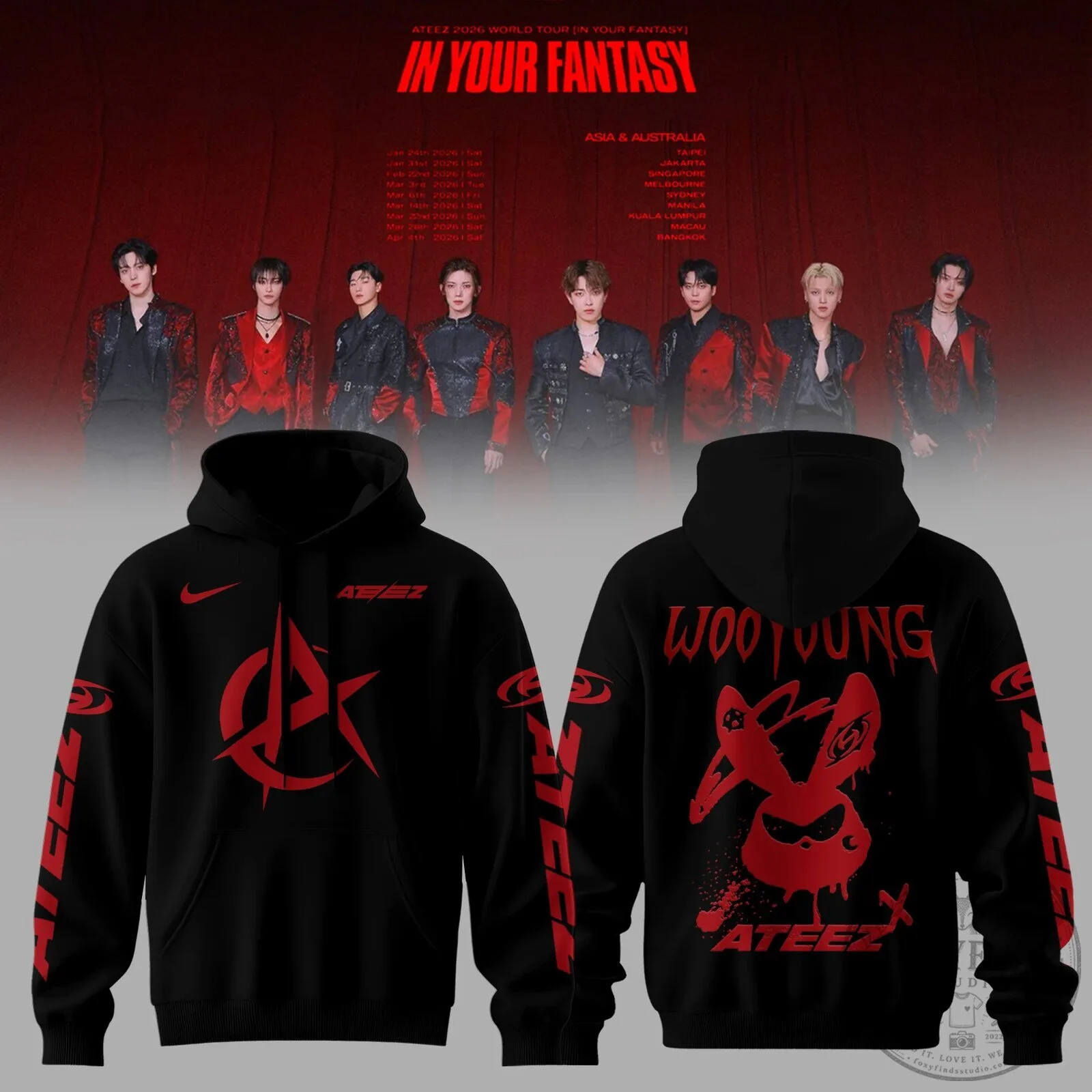 ATEEZ In Your Fantasy World Tour 2026 K-Pop Music Band Black Hoodie