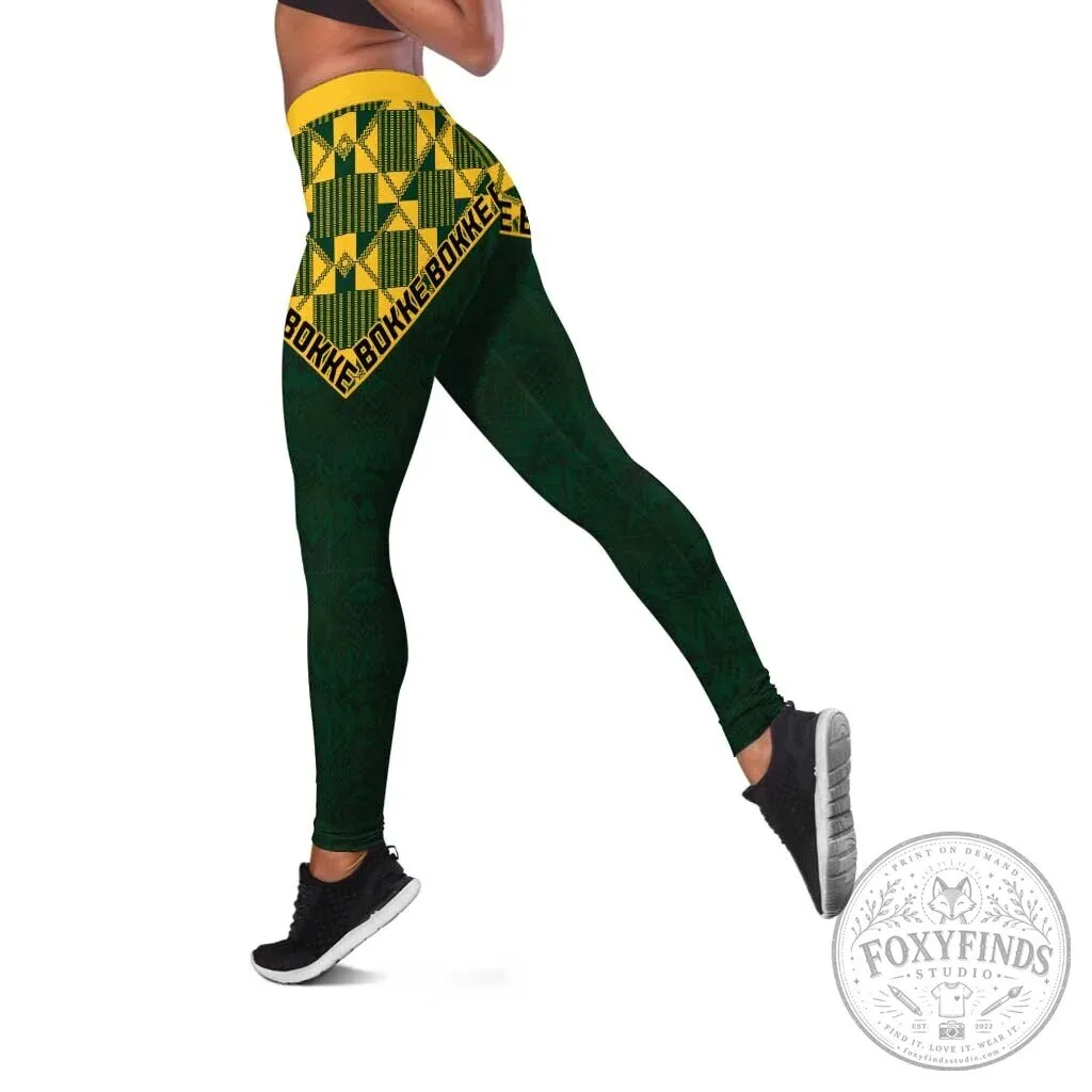 South Africa Rugby Springboks Go Bokke Champions Green and Gold Leggings
