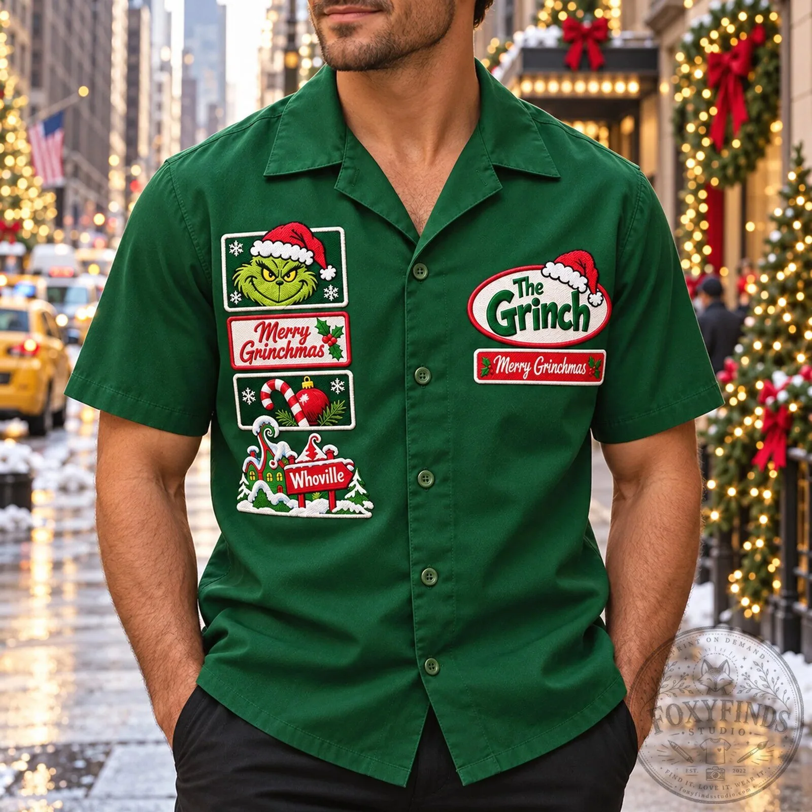 Whoville Christmas Hawaiian Shirt in Green - Merry Grinchmas Style