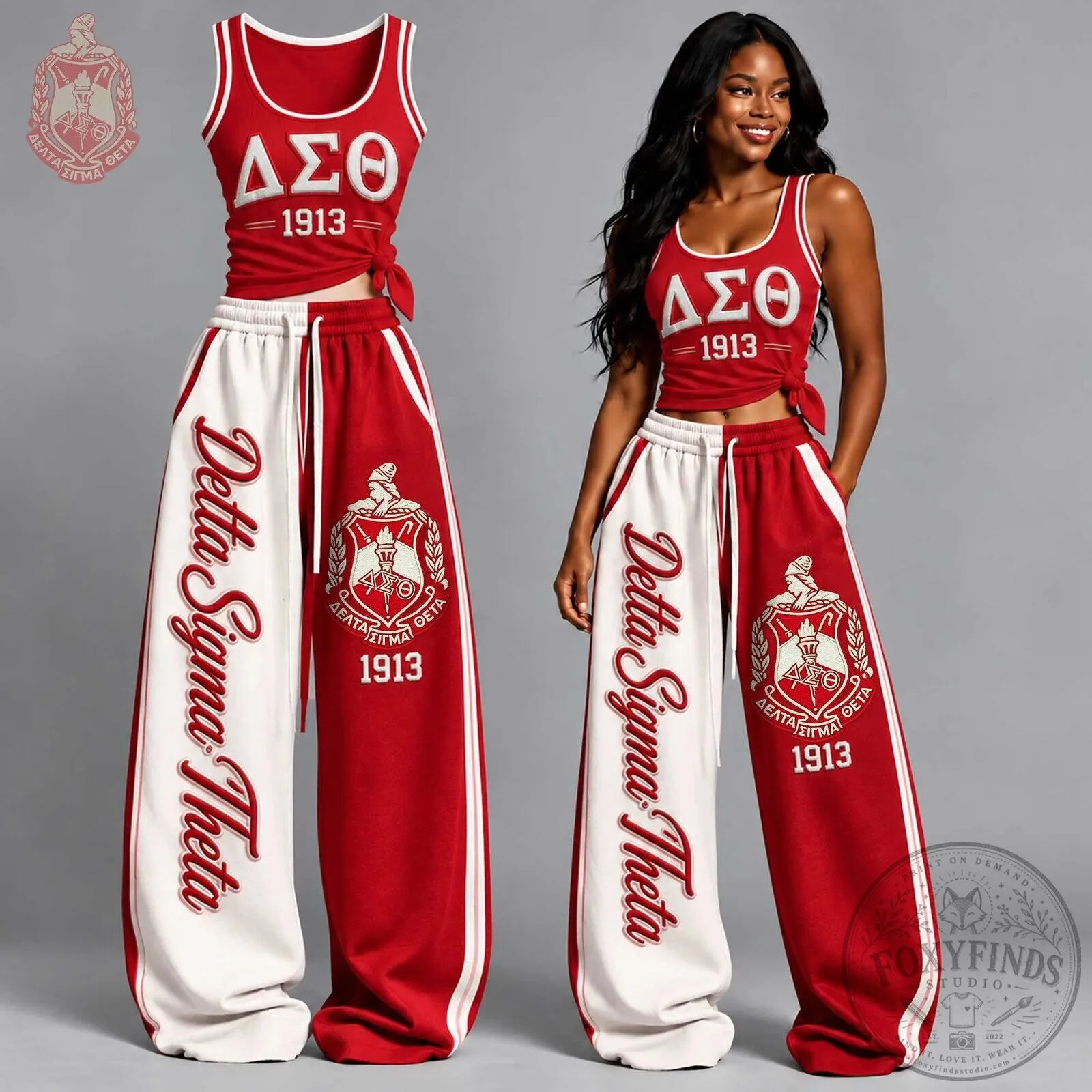 Red and White Tank Top and Pants Set for Delta Sigma Theta Sorority