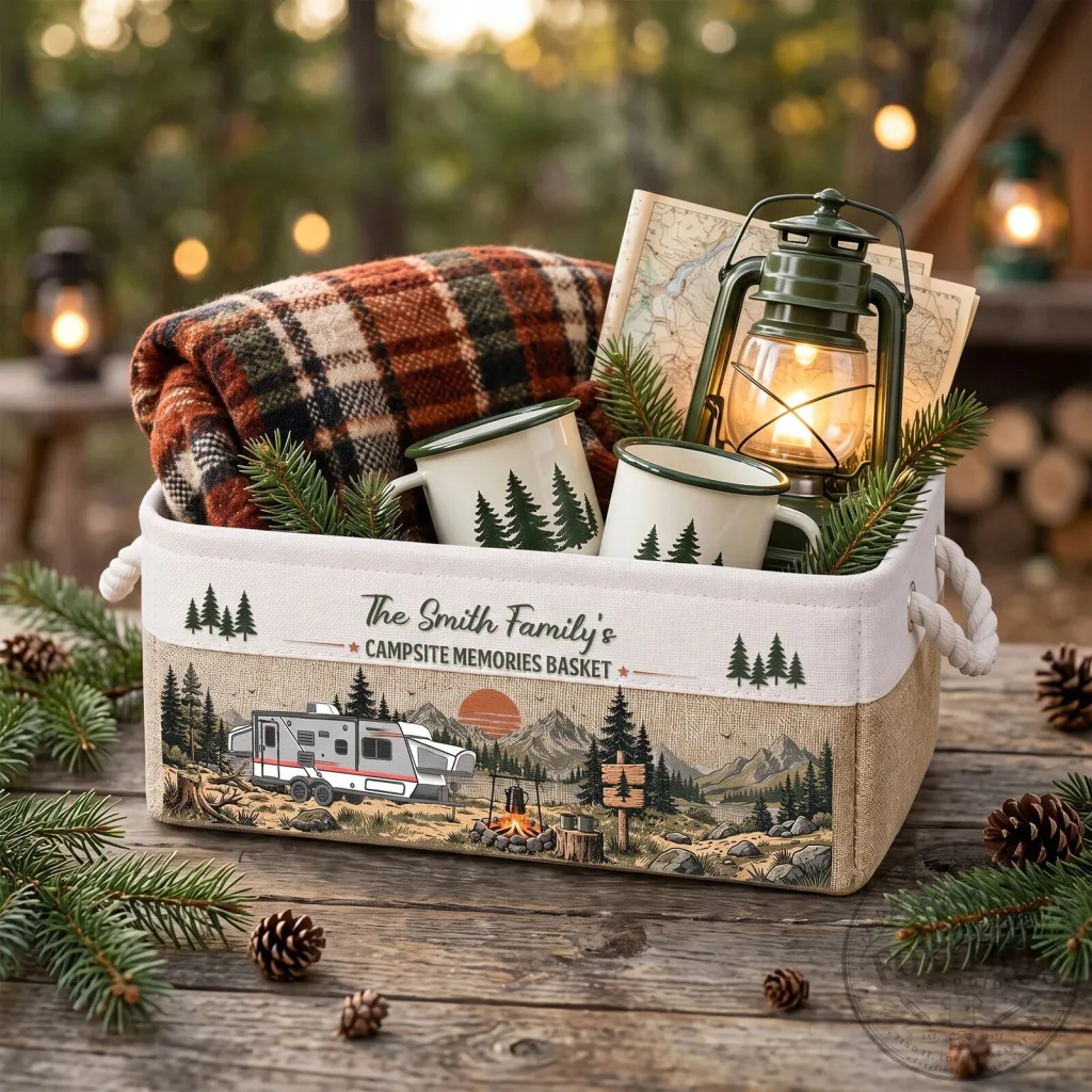 Personalized Family Camping Campsite Memories Basket Storage Bin Personalized Family Camping Campsite Memories Basket Storage Bin
