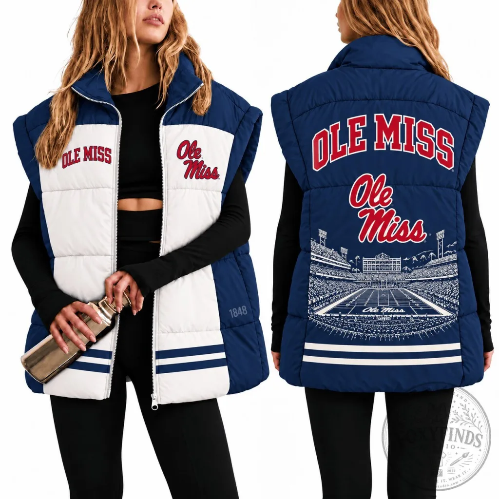 Ole Miss Rebels Women's Puffer Vest, College Football Fan Apparel Ole Miss Rebels Women's Puffer Vest, College Football Fan Apparel