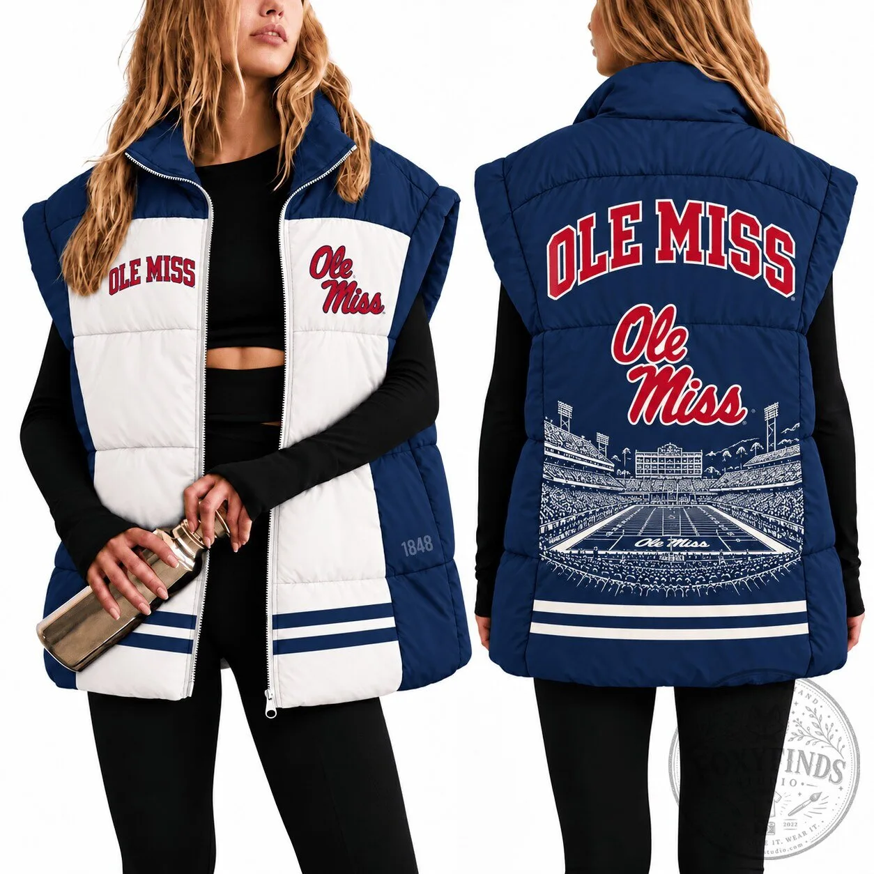 Ole Miss Rebels Women's Puffer Vest, College Football Fan Apparel