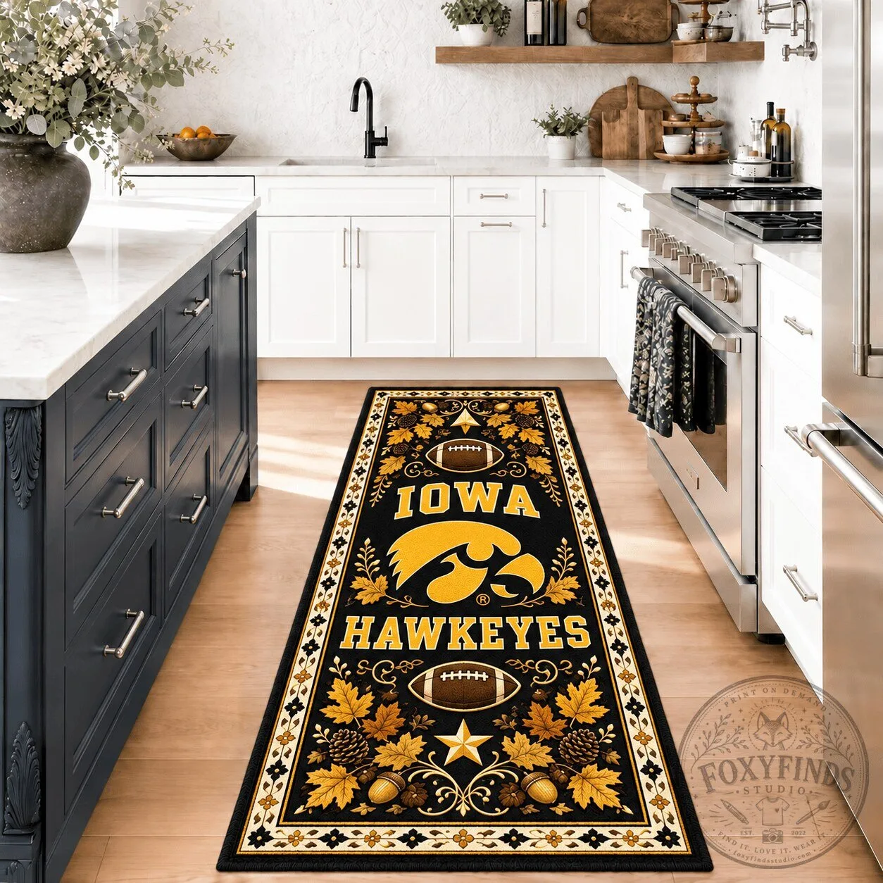 Iowa Hawkeyes Football Team Kitchen Runner Rug
