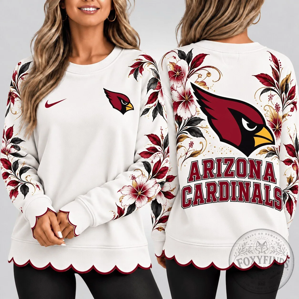 Arizona Cardinals NFL Football Floral Elegance Crewneck Sweatshirt for Women