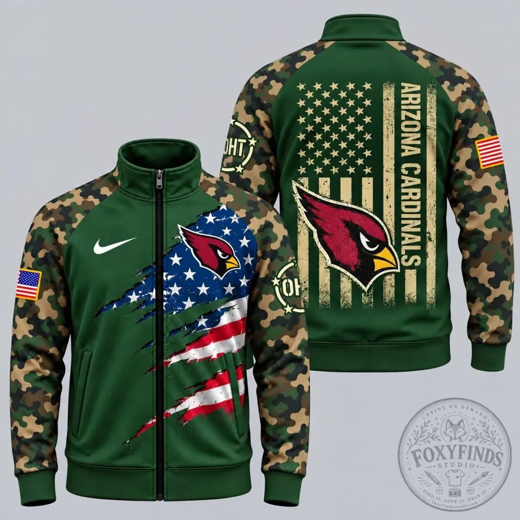 Arizona Cardinals American Flag Camouflage Military Style Full-Zip Jacket Arizona Cardinals American Flag Camouflage Military Style Full-Zip Jacket