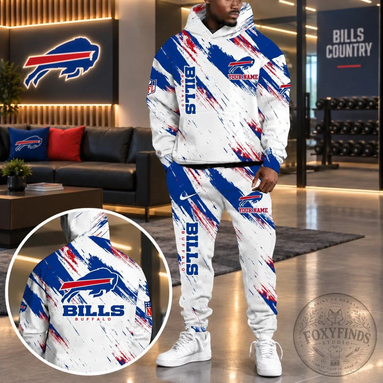 Buffalo Bills Personalized National Football League Team Hoodie and Sweatpants Set