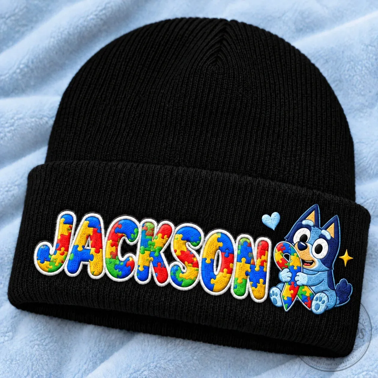 Bluey Autism Awareness Personalized Embroidered Knit Beanie Hat