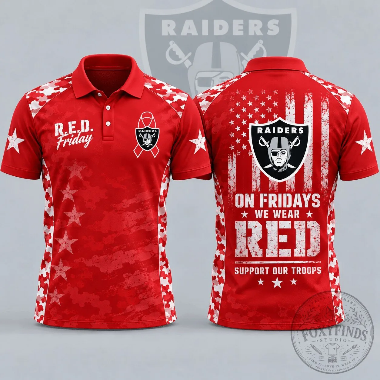 Las Vegas Raiders R.E.D. Friday Patriotic Military Camouflage American Flag Polo Shirt