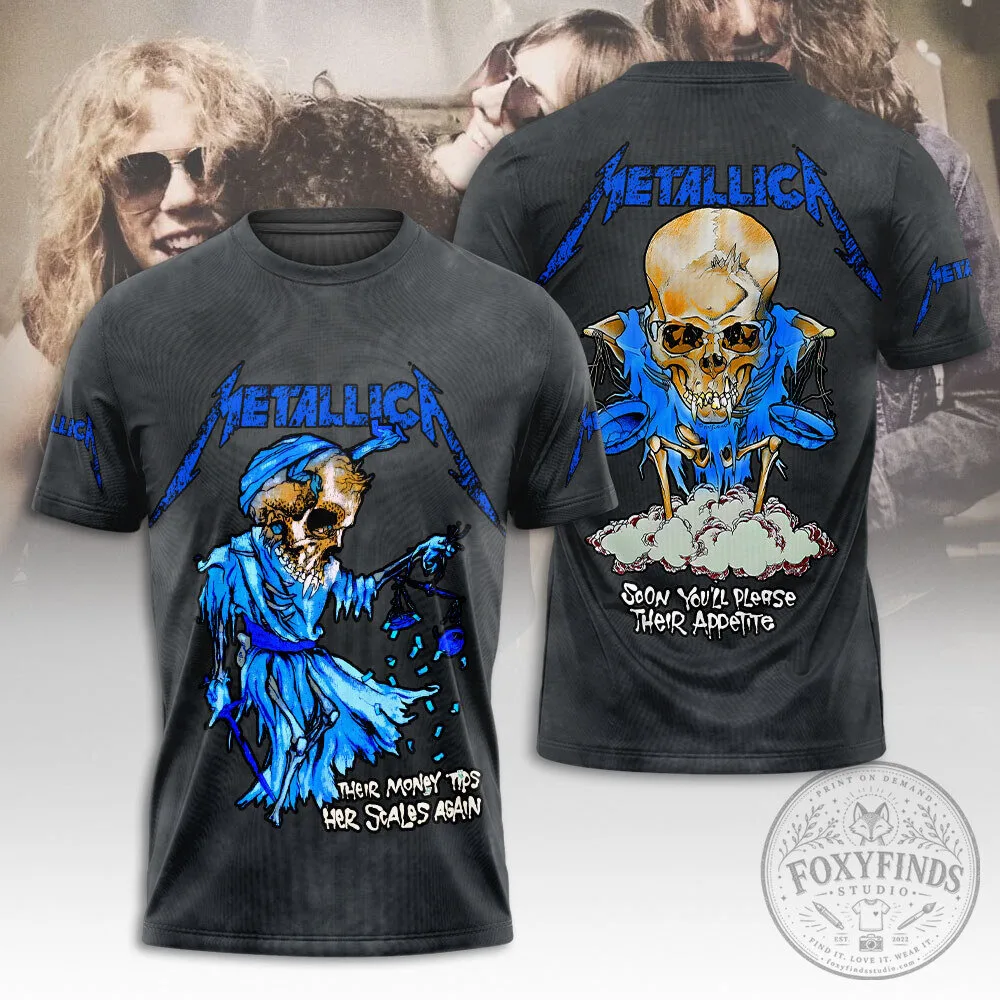 Metallica And Justice For All Album Art Skull Graphic Rock Band T-Shirt