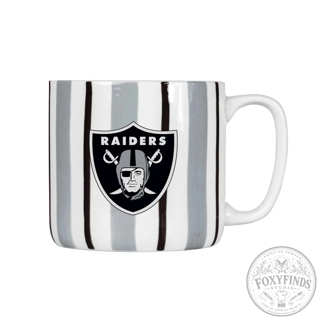 Las Vegas Raiders NFL Football Team Logo Striped Ceramic Coffee Mug Las Vegas Raiders NFL Football Team Logo Striped Ceramic Coffee Mug