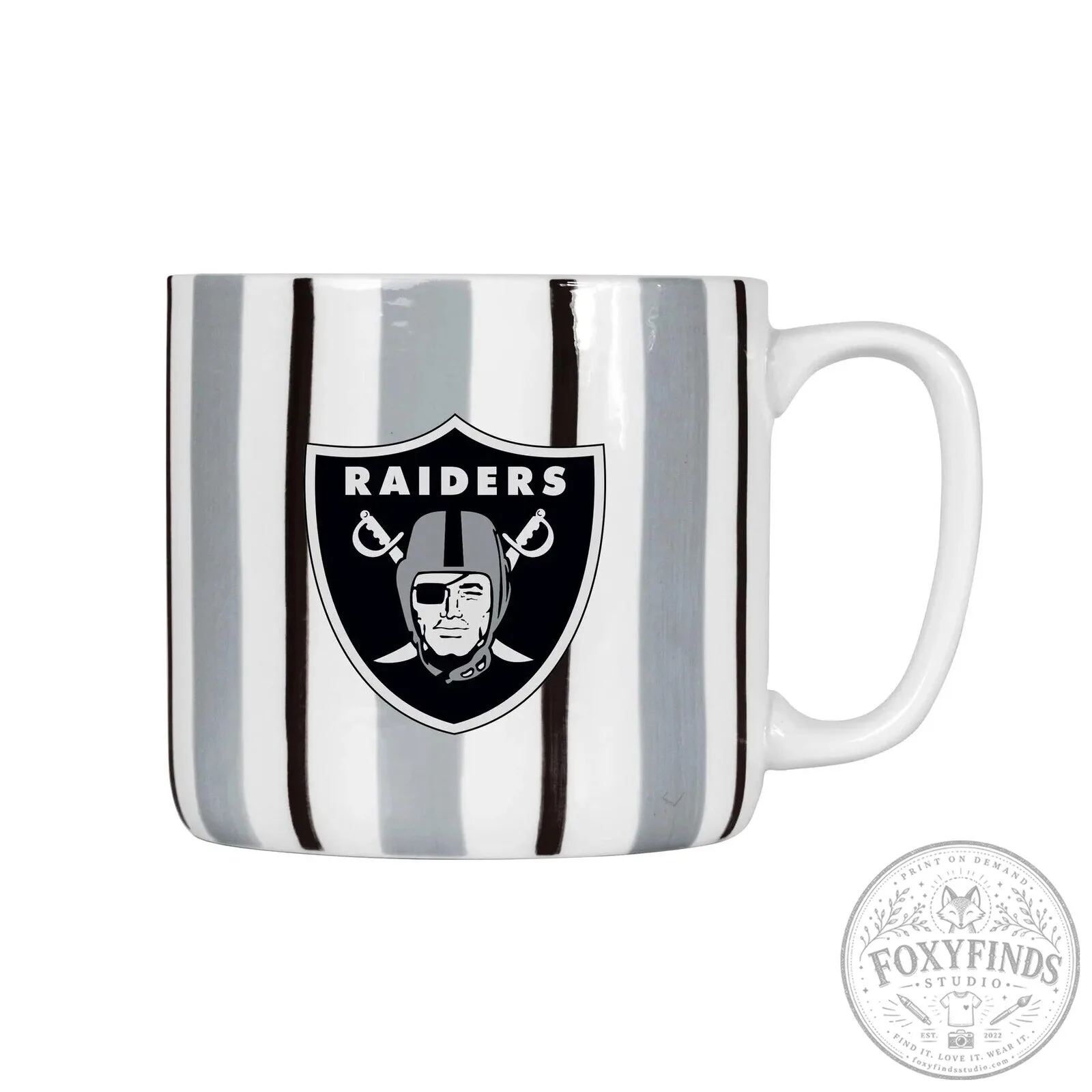Las Vegas Raiders NFL Football Team Logo Striped Ceramic Coffee Mug
