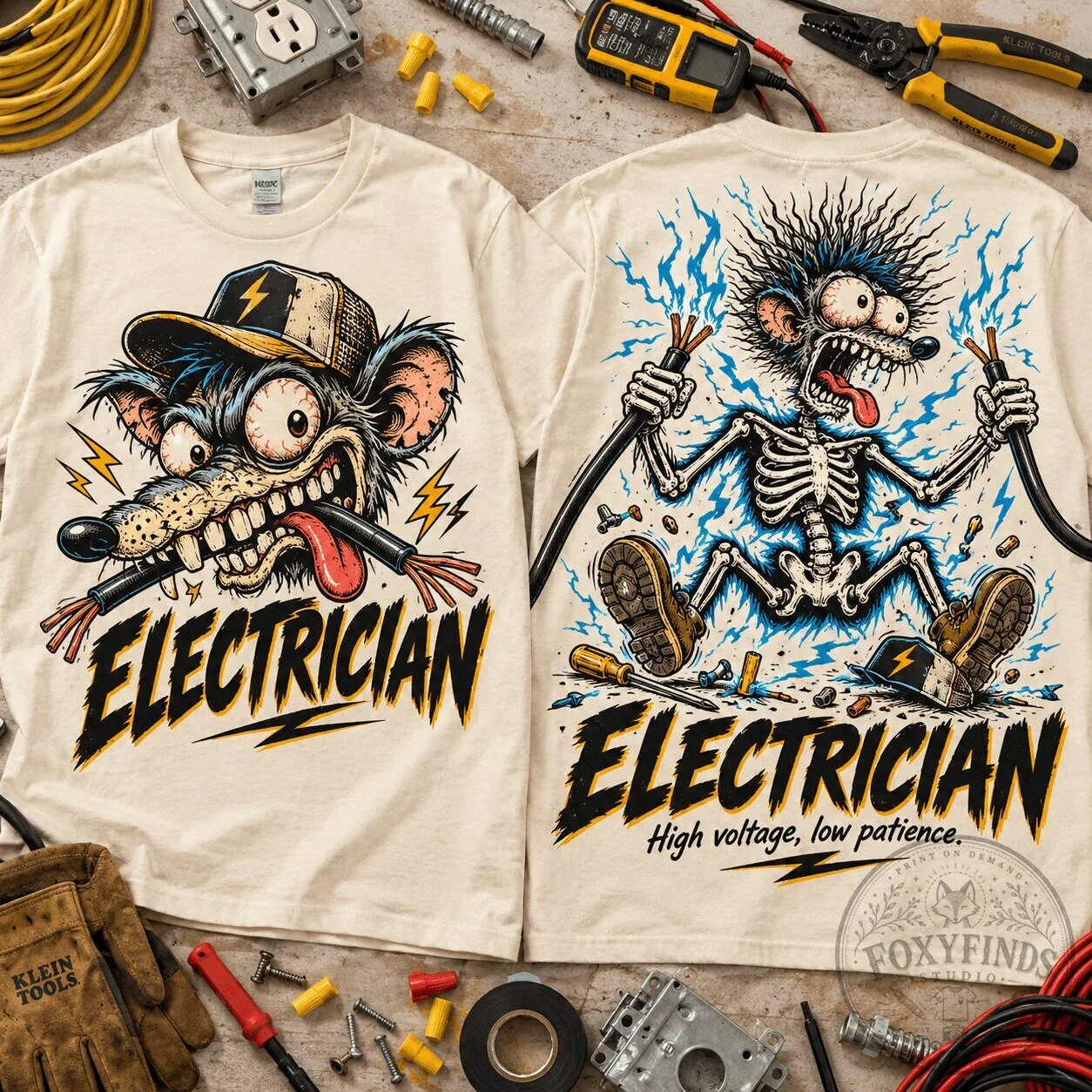 Rat Fink Electrician High Voltage Madness Funny Cartoon T-Shirt