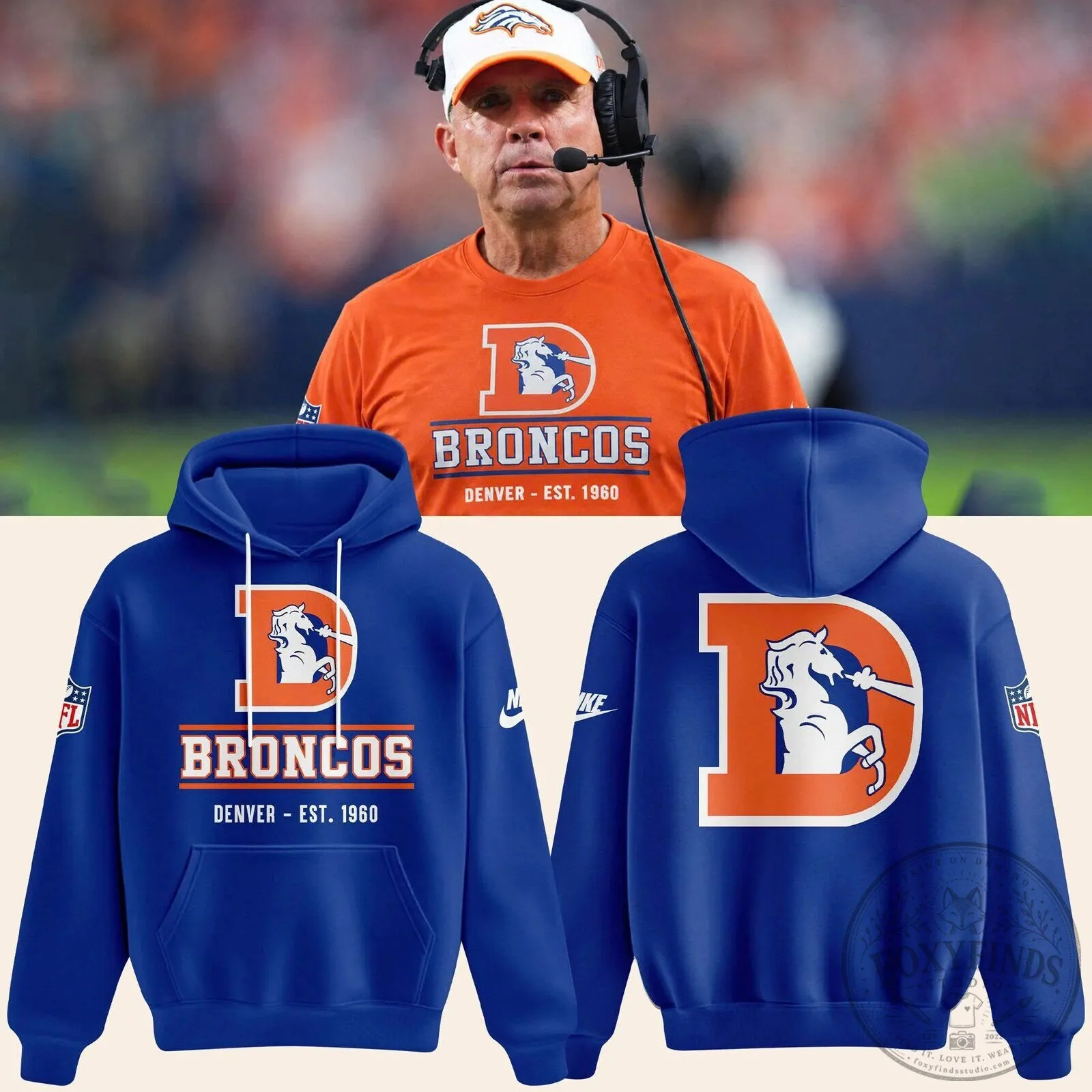 Denver Broncos Royal Blue Football Team Logo Hoodie