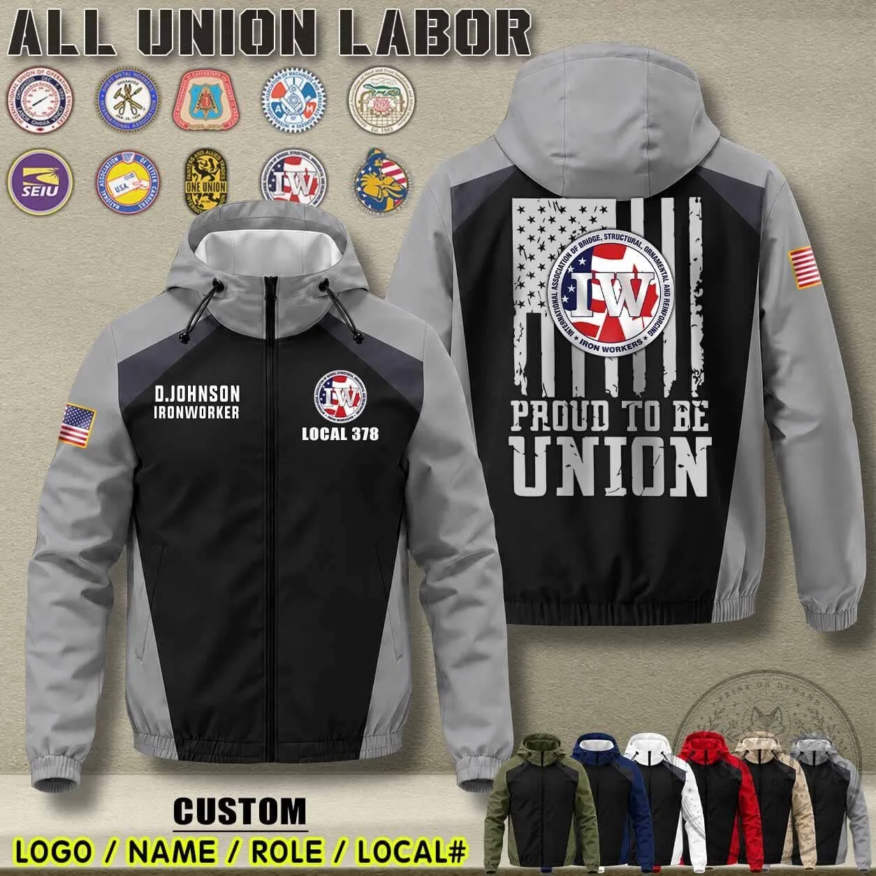 Ironworkers Union Local 378 Proud To Be Union American Flag Windbreaker Jacket