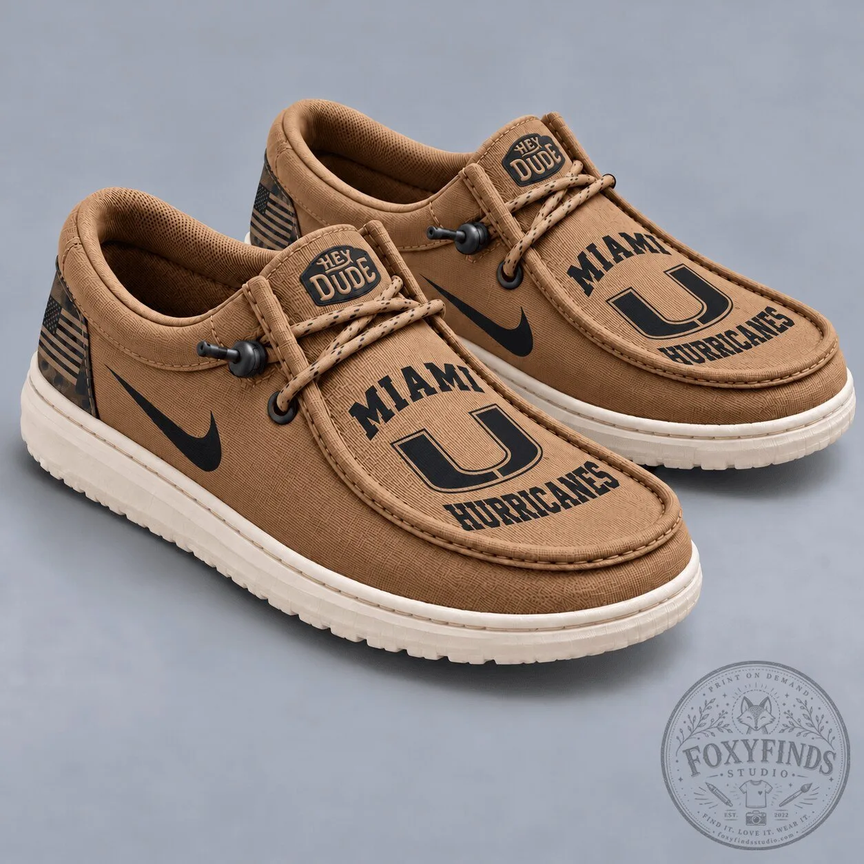 Miami Hurricanes NCAA Military Brown Loafer Shoes for Men