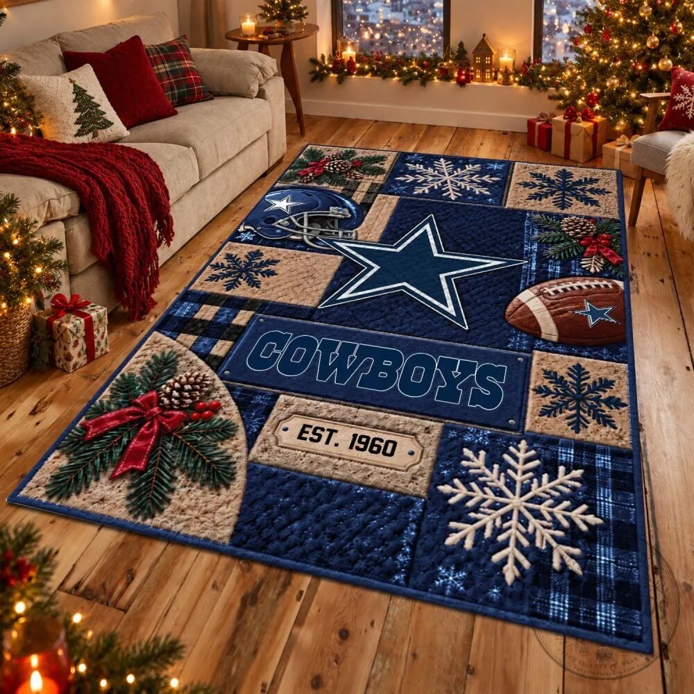 Dallas Cowboys Christmas Snowflake Football Helmet Est 1960 Rug