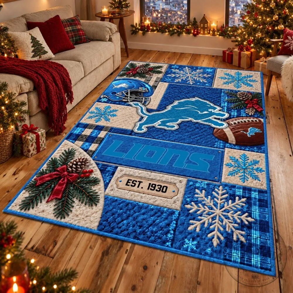 Detroit Lions Christmas Snowflake Football Team Area Rug 1 Detroit Lions Christmas Snowflake Football Team Area Rug