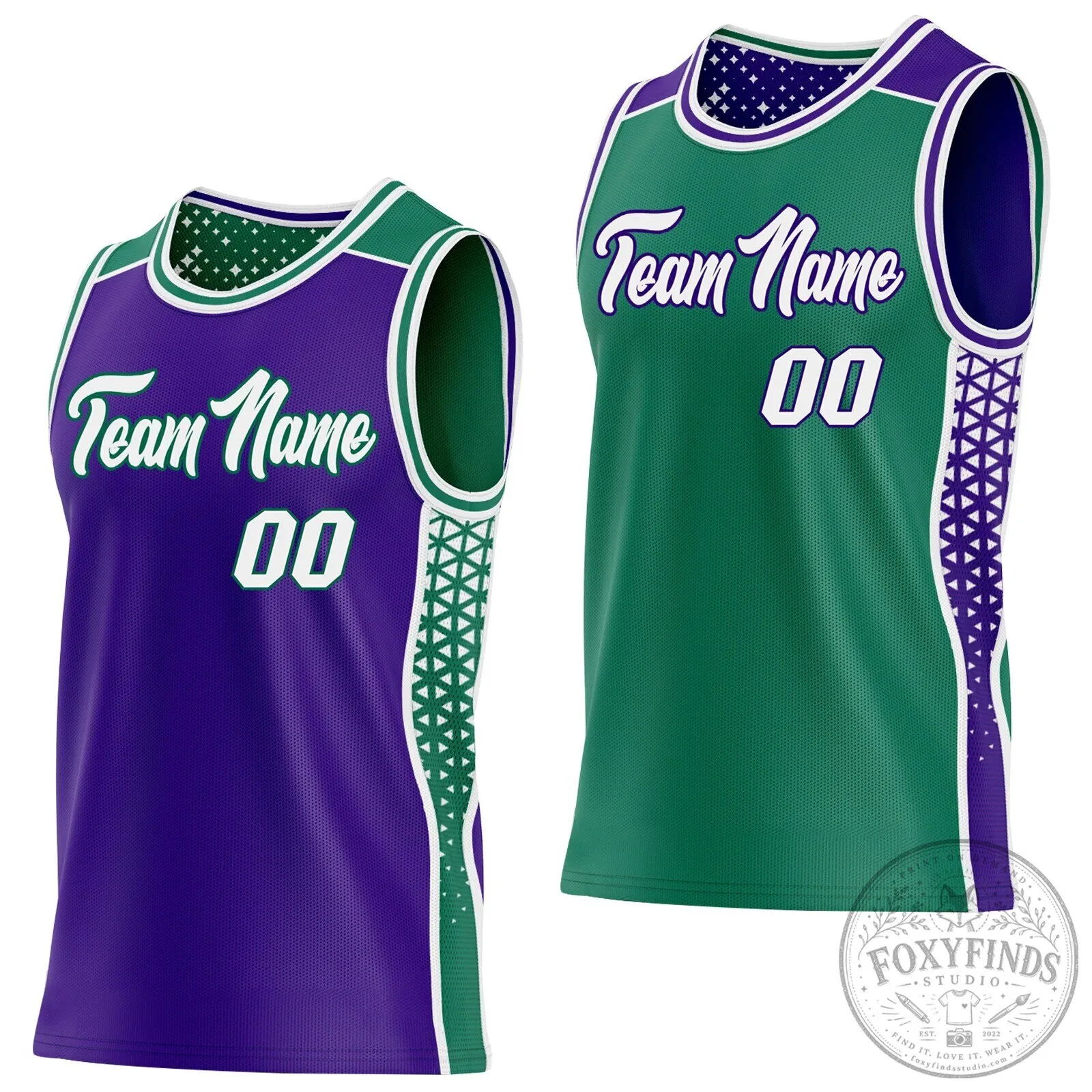 Custom Reversible Basketball Jersey with Geometric Side Panels and Gradient Dots