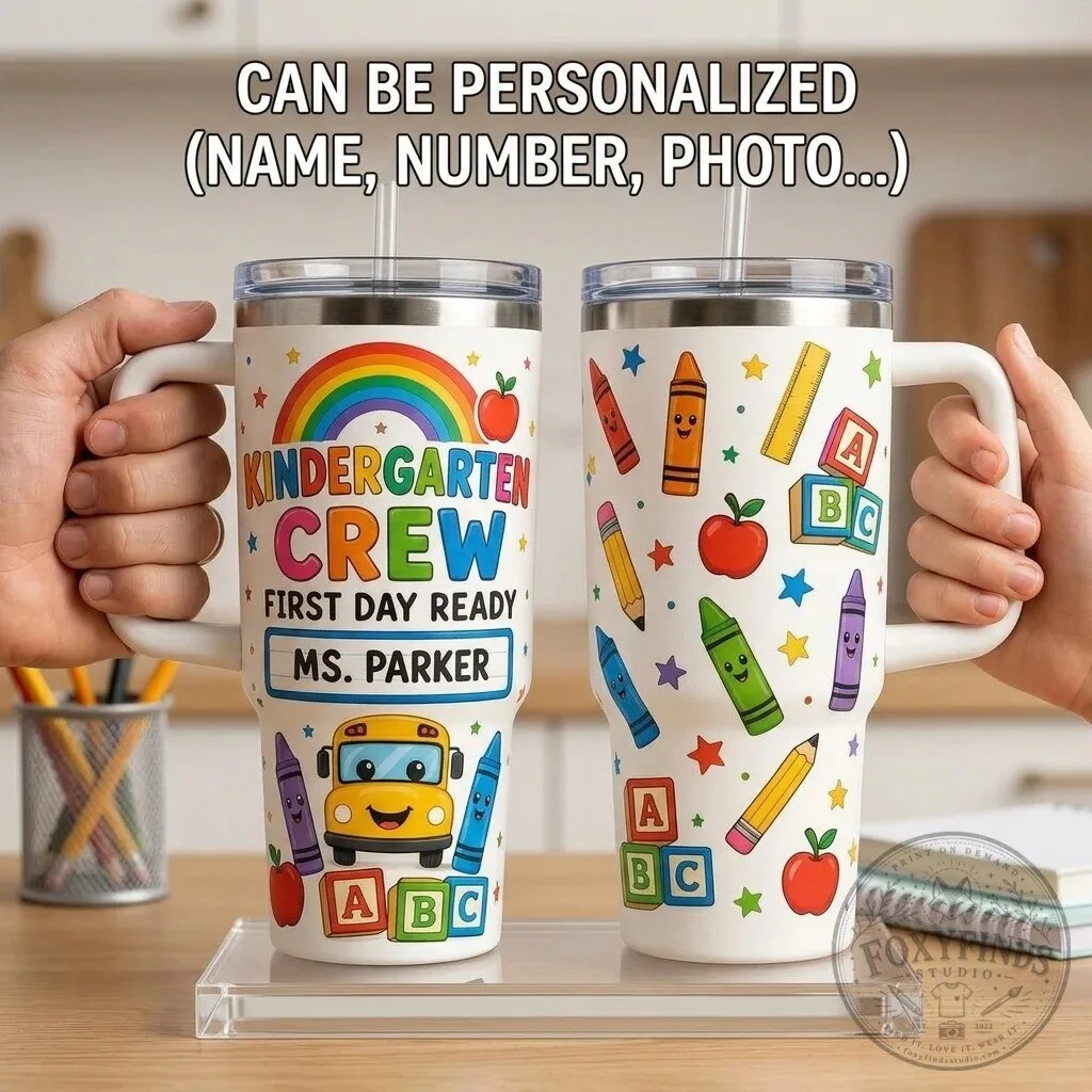 Personalized Kindergarten Crew First Day Ready Teacher 40oz Tumbler with Handle