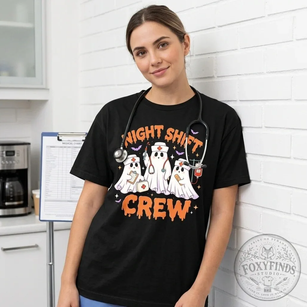 Night Shift Crew Halloween Nursing Ghosts Spooky Nurse Gift T-Shirt