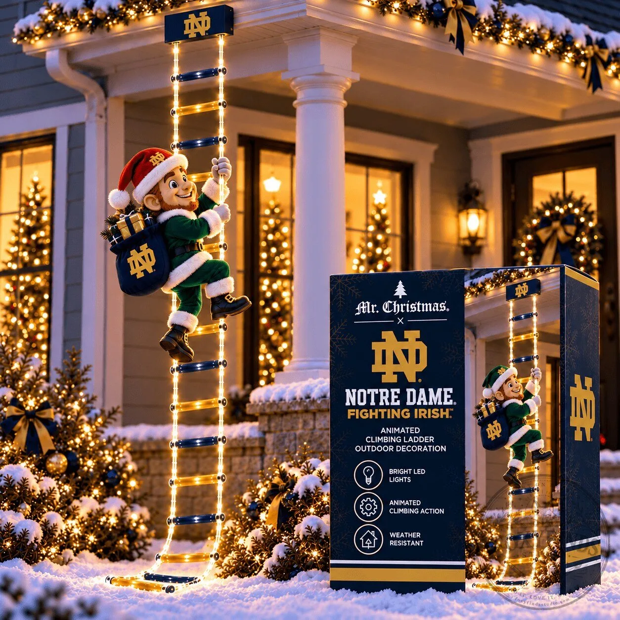 Notre Dame Fighting Irish Animated Climbing Ladder Christmas Outdoor Decoration 12 Notre Dame Fighting Irish Animated Climbing Ladder Christmas Outdoor Decoration