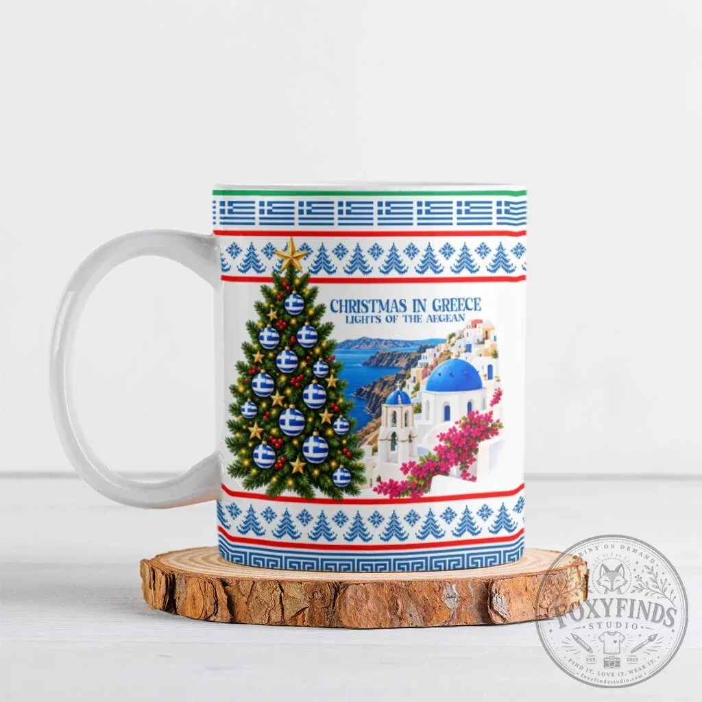 Christmas in Greece Lights of the Aegean Sea Greek Flag Holiday Coffee Mug 1 Christmas in Greece Lights of the Aegean Sea Greek Flag Holiday Coffee Mug
