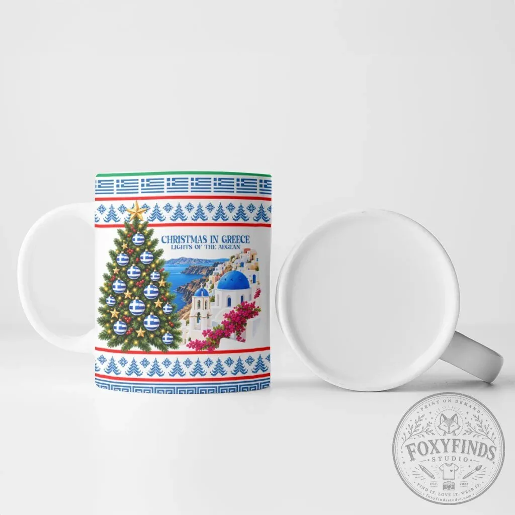 Christmas in Greece Lights of the Aegean Sea Greek Flag Holiday Coffee Mug 12 Christmas in Greece Lights of the Aegean Sea Greek Flag Holiday Coffee Mug