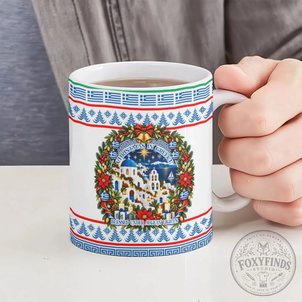 Christmas in Greece Lights of the Aegean Sea Greek Flag Holiday Coffee Mug 14 Christmas in Greece Lights of the Aegean Sea Greek Flag Holiday Coffee Mug