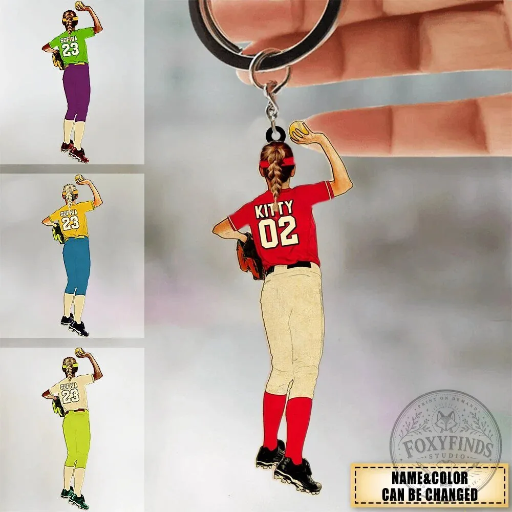 Personalized Softball Girl Pitcher Acrylic Keychain for Sports Fan